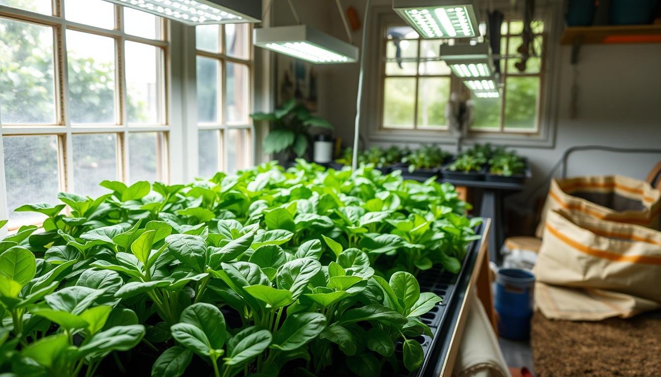 growing spinach indoors under lights