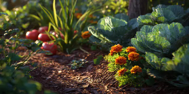 Best small vegetable garden layout for beginners showing organic raised beds.